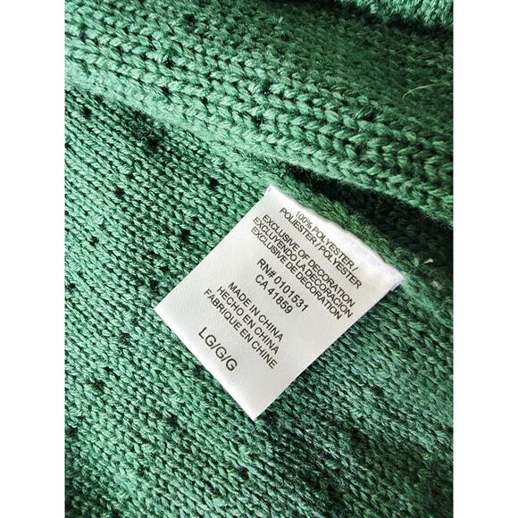 MIGHTY FINE Green Loop Details Faux Pearl Unique Open Front Crop Cardigan SZ L - Picture 8 of 8